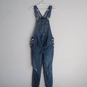 H&M Maternity Medium Wash Blue S‎ One Piece Distressed Denim Dungaree Overalls